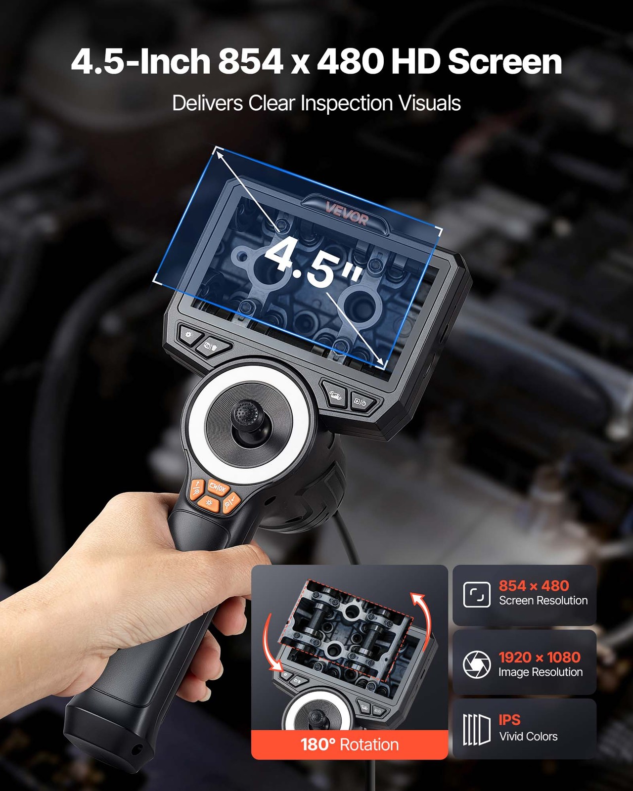 VEVOR 360° Articulating Endoscope Camera with 0.15″ Ultra Slim Lens 4.5″ Screen