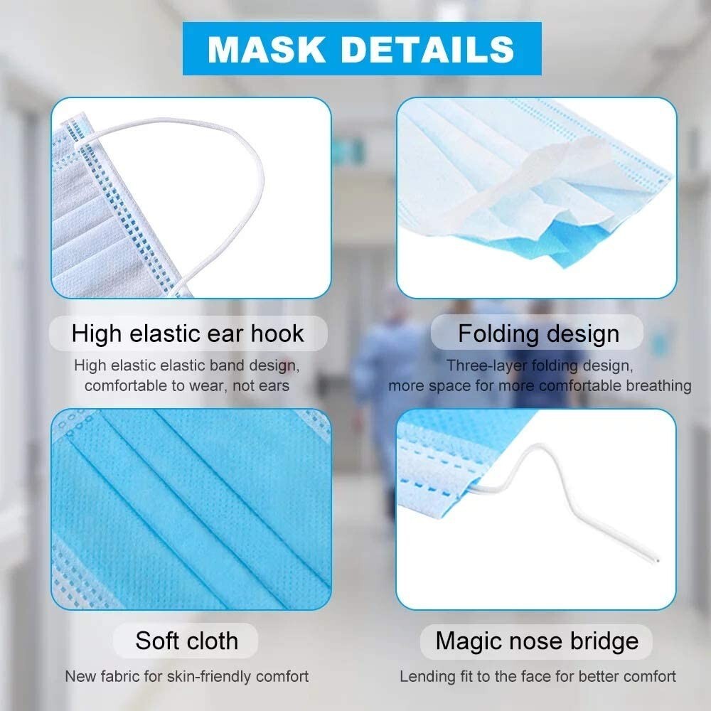Disposable Face mask Non Medical Surgical 3 Ply Ear loop Blue Masks lot