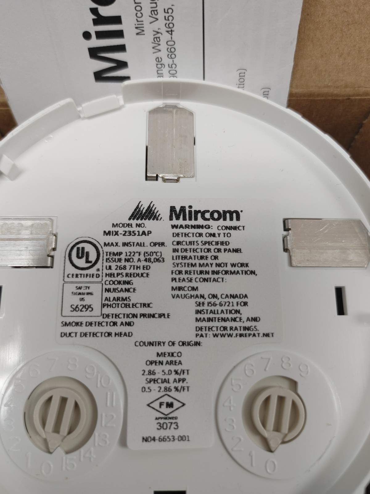 Mircom MIX-2351AP Photoelectric Smoke Sensor SURPLUS OLD STOCK