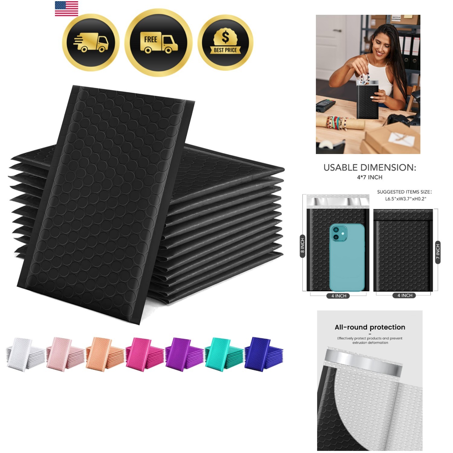 Black Bubble Mailers 4×8 Inches 50 Pack, Usable Size 4X7″ Bubble Envelopes fo…