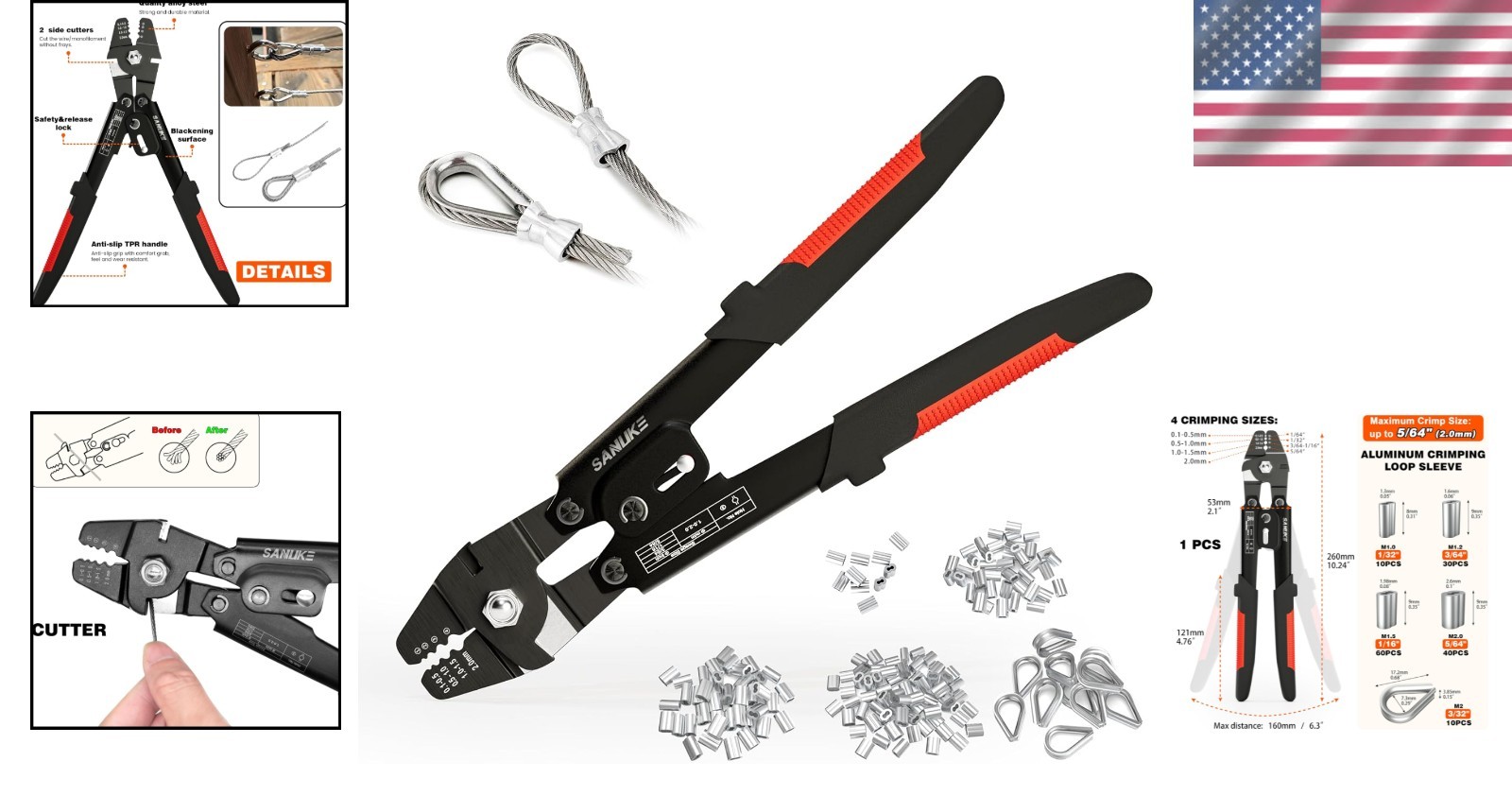 Stainless Steel Cable Crimper Kit with 140pcs Sleeves\