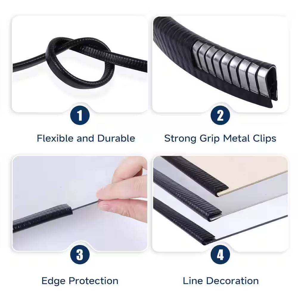 120 In. X 10 Ft. X 0.5 In. X 1 In. Flexible, Durable, Easy to Install, Black wit