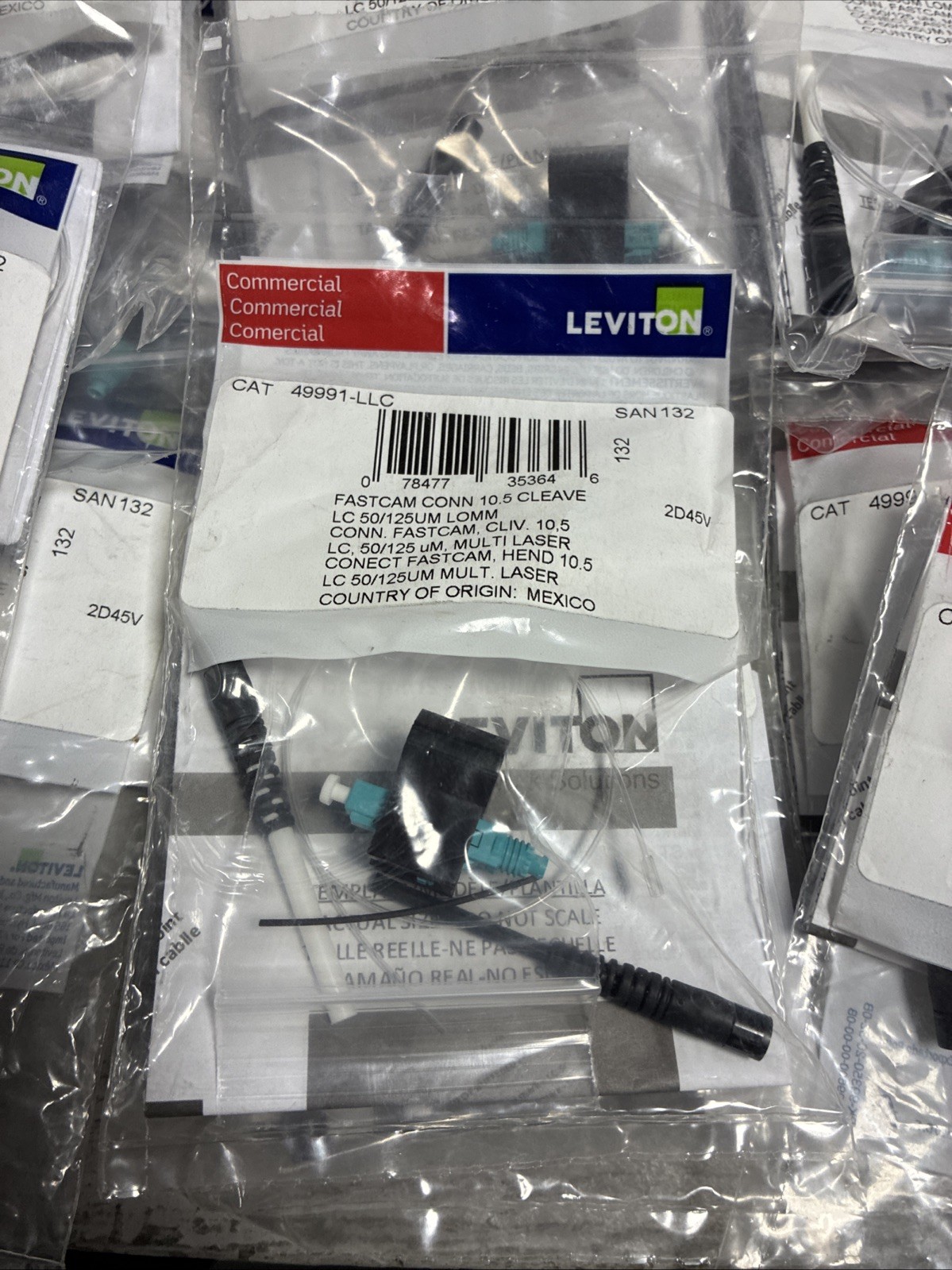 49991-LLC Leviton FastCAM Pre-polished Connector LC Aqua 50/125μm MM – Qty. 55