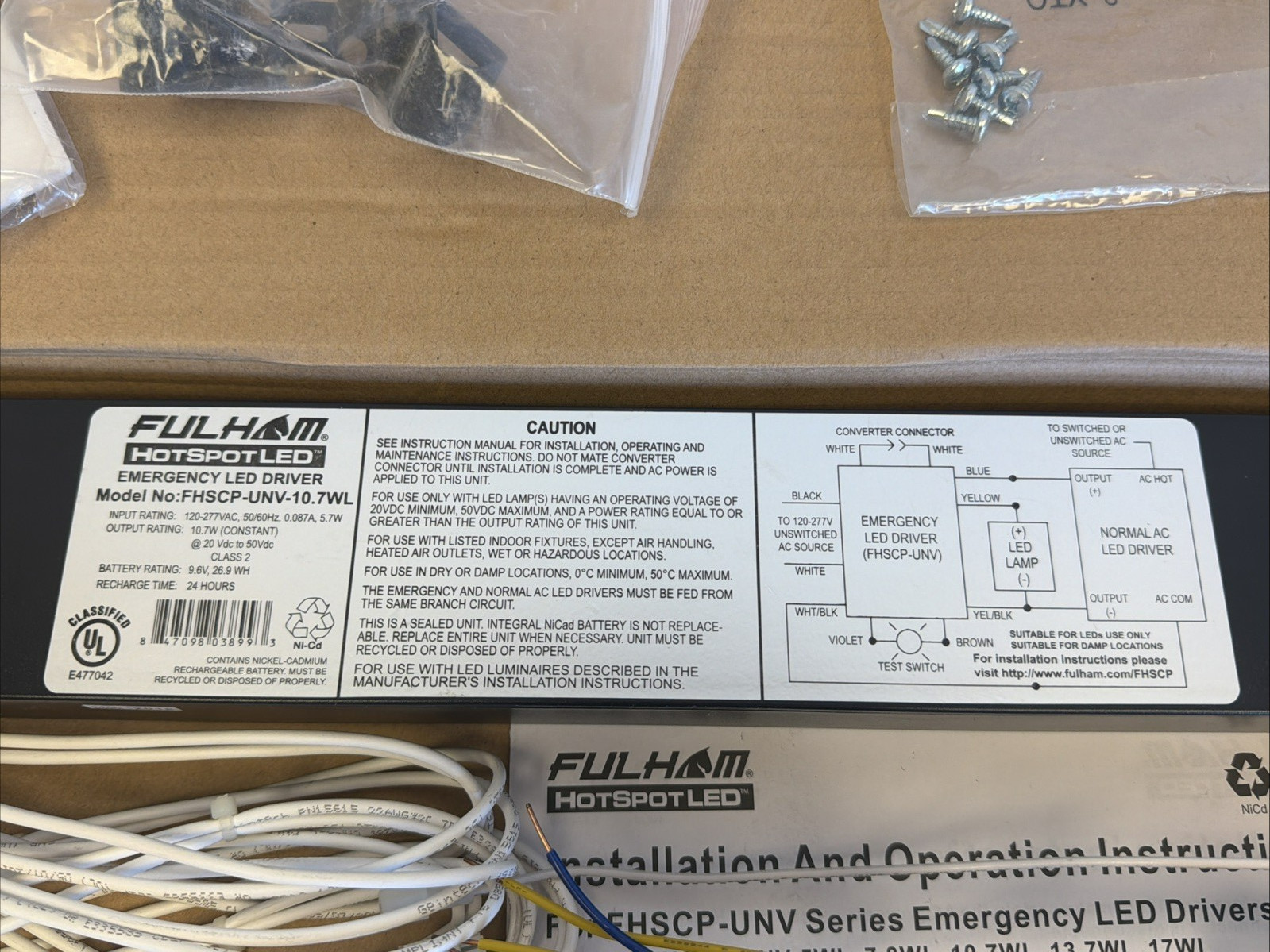 Fulham Hot Spot LED FHSCP-UNV-10.7WL Emergency LED Driver 100-277VAC 50/60Hz NEW
