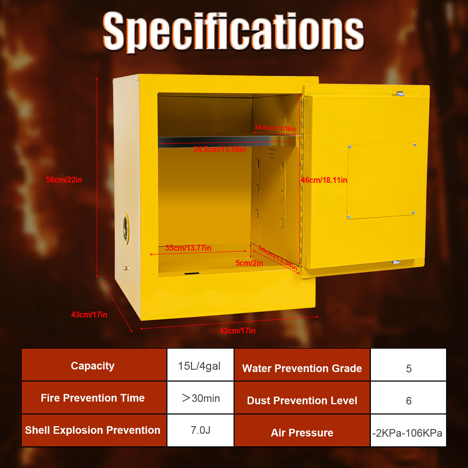 4 Gal Fireproof Safety Storage Cabinet for Flammable Liquid Chemical