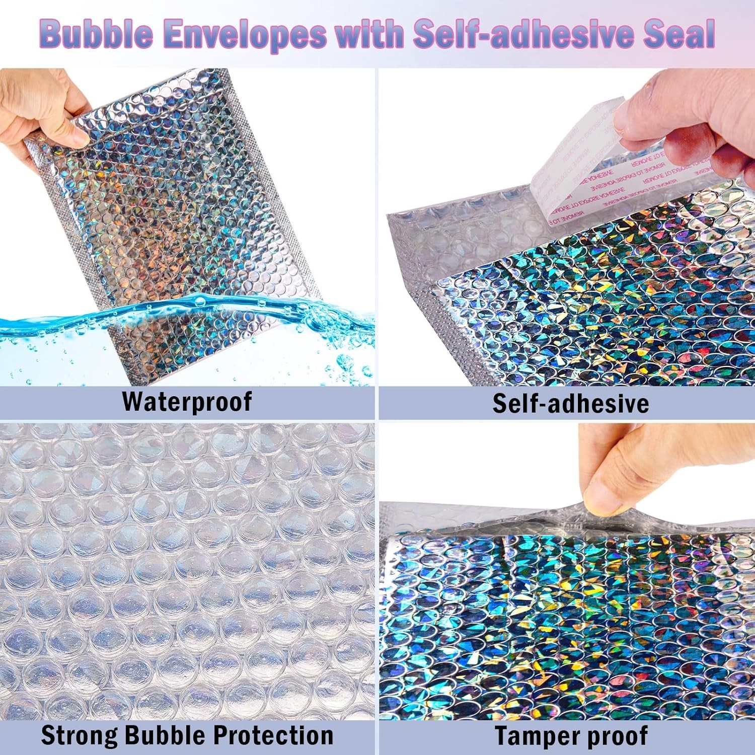 Holographic Bubble Mailers,30 Pcs Metallic Bubble Mailers,6.5 x 9 Inch Poly P…