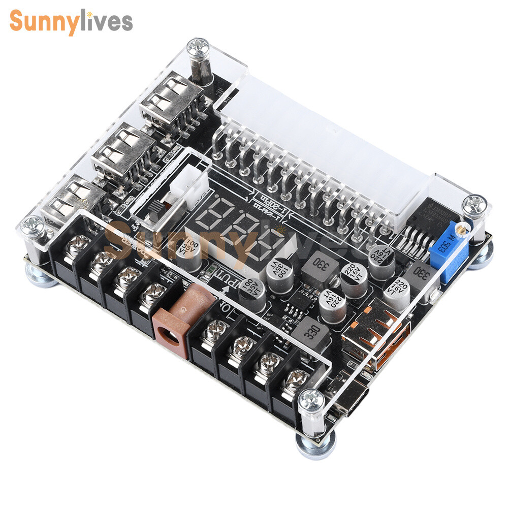20Pin 24Pin ATX Power Supply Breakout Board Adjustable Voltage Module + Case DIY