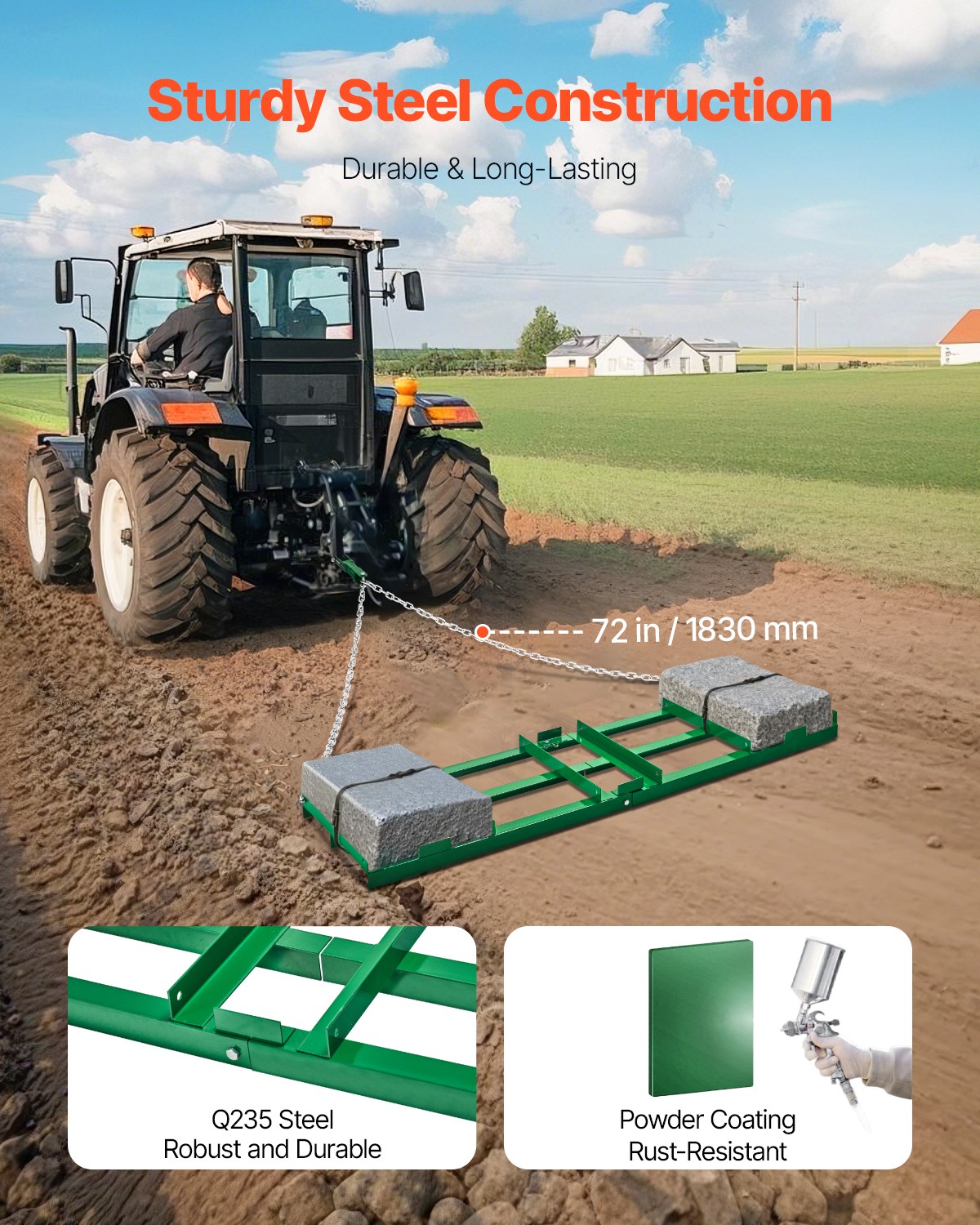 VEVOR Drag Harrow 6 ft Heavy Duty Tow Behind Drag Harrow Driveway Grader Rake