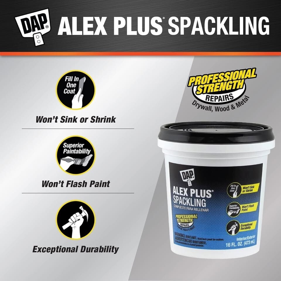Dap Alex Plus Interior/Exterior Wall Repair Spackling 16 fl oz Tub – DAP 18749