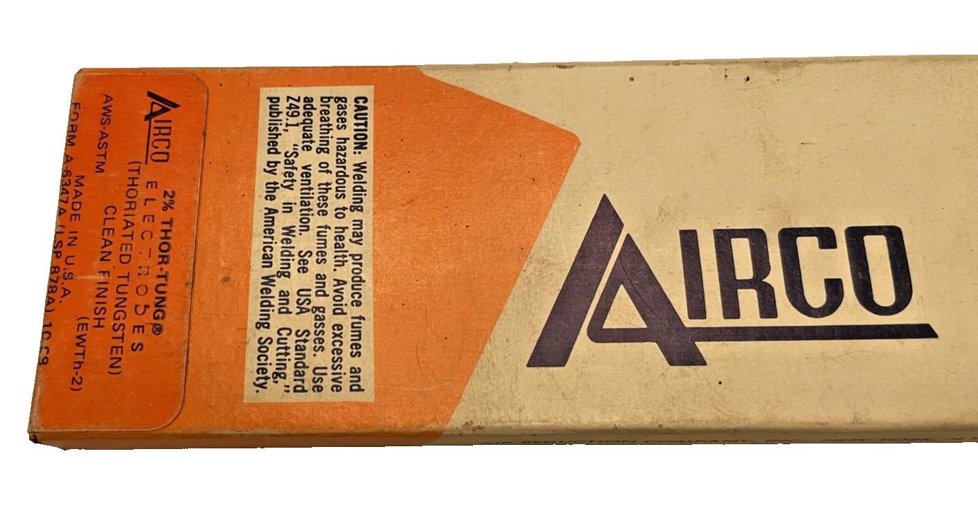 Electrodes AIRCO 2% Thor-Tung Made in USA Welding 10+ Rods in Box Vintage