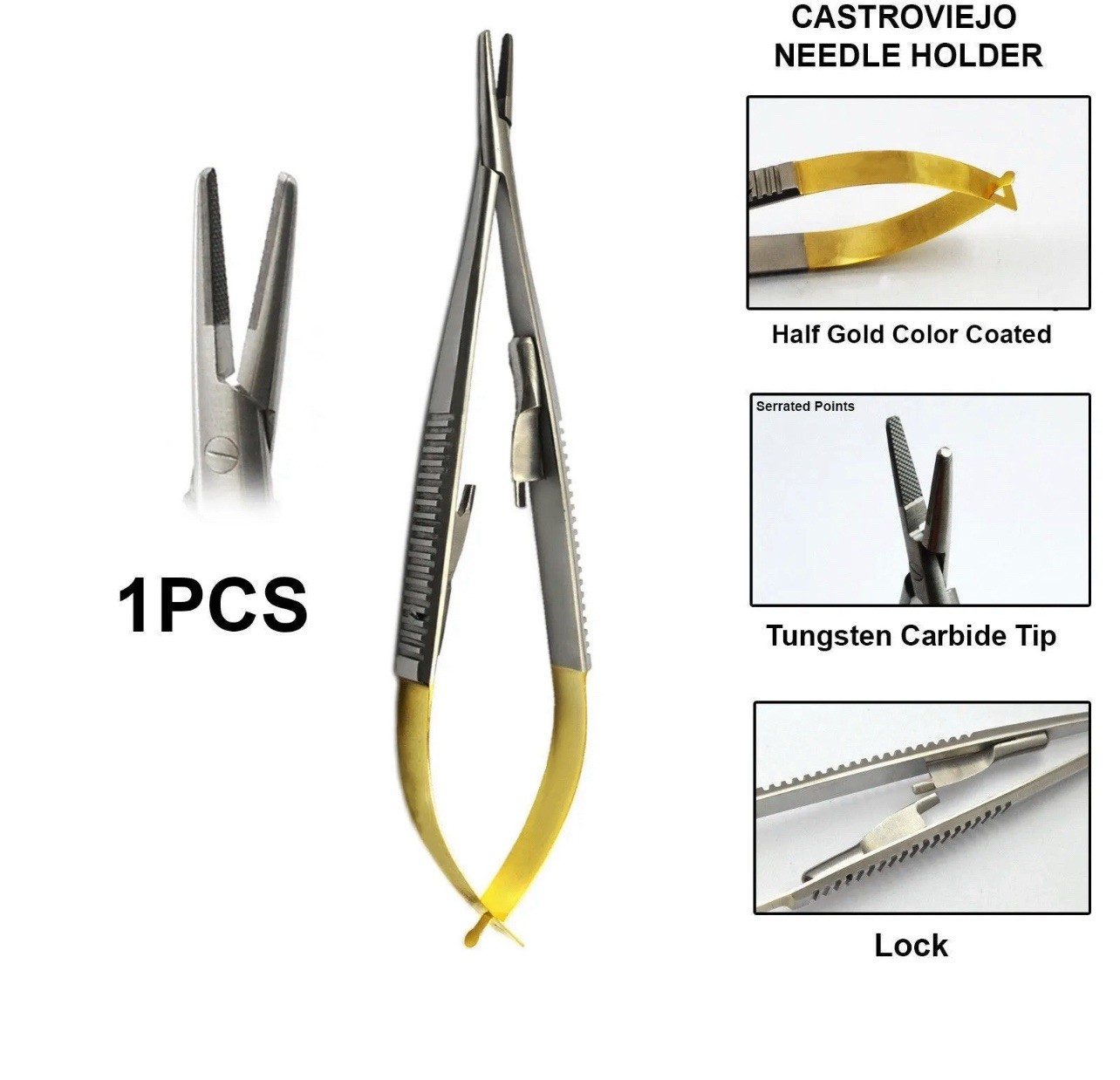 TC Castroviejo Needle Holder 14cm Straight Long Ophthalmic Suture Forceps Dental