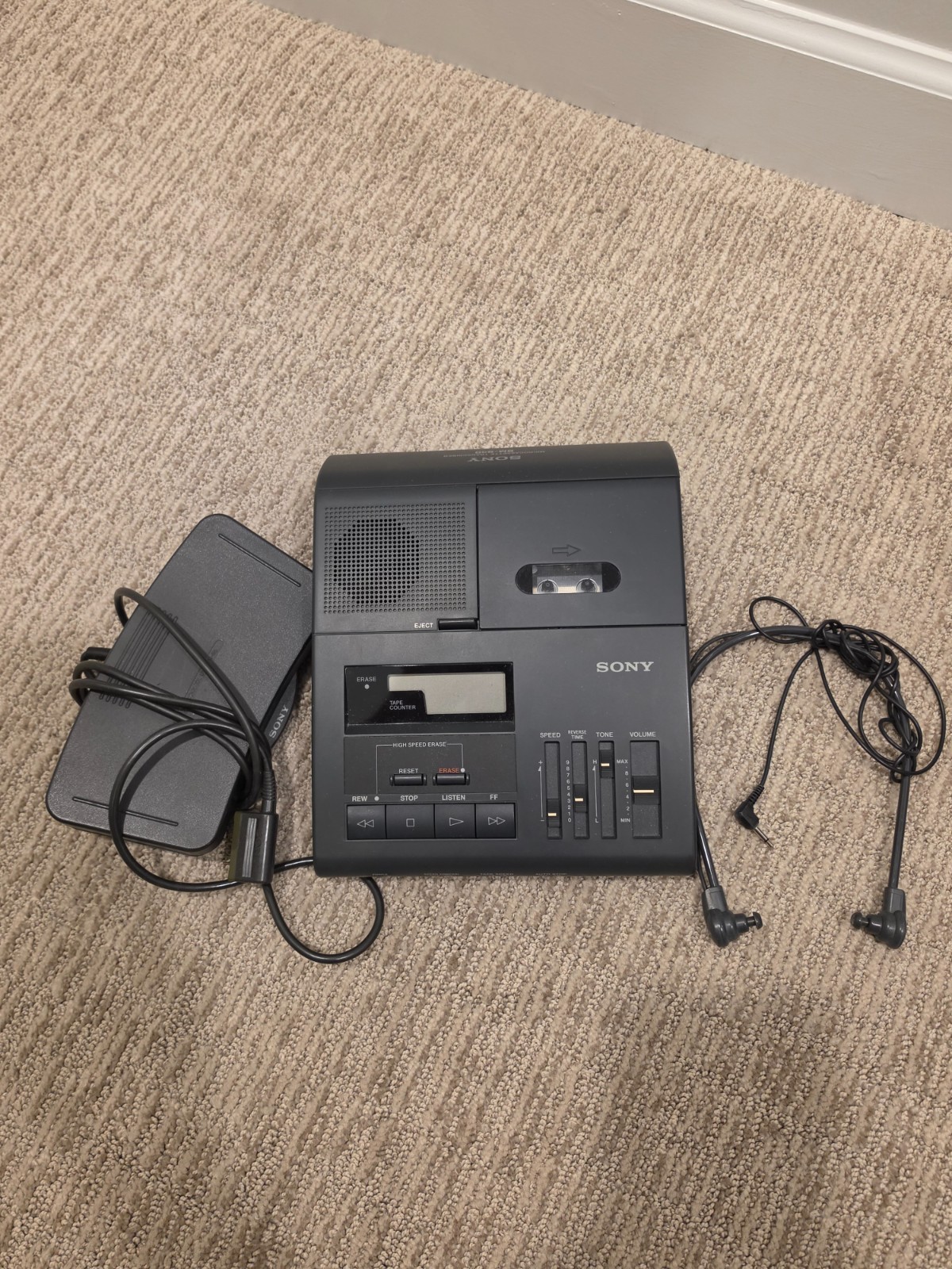 Sony Microcassette Dictator/Transcriber BM-850 Untested Foot Pedal/Headphones