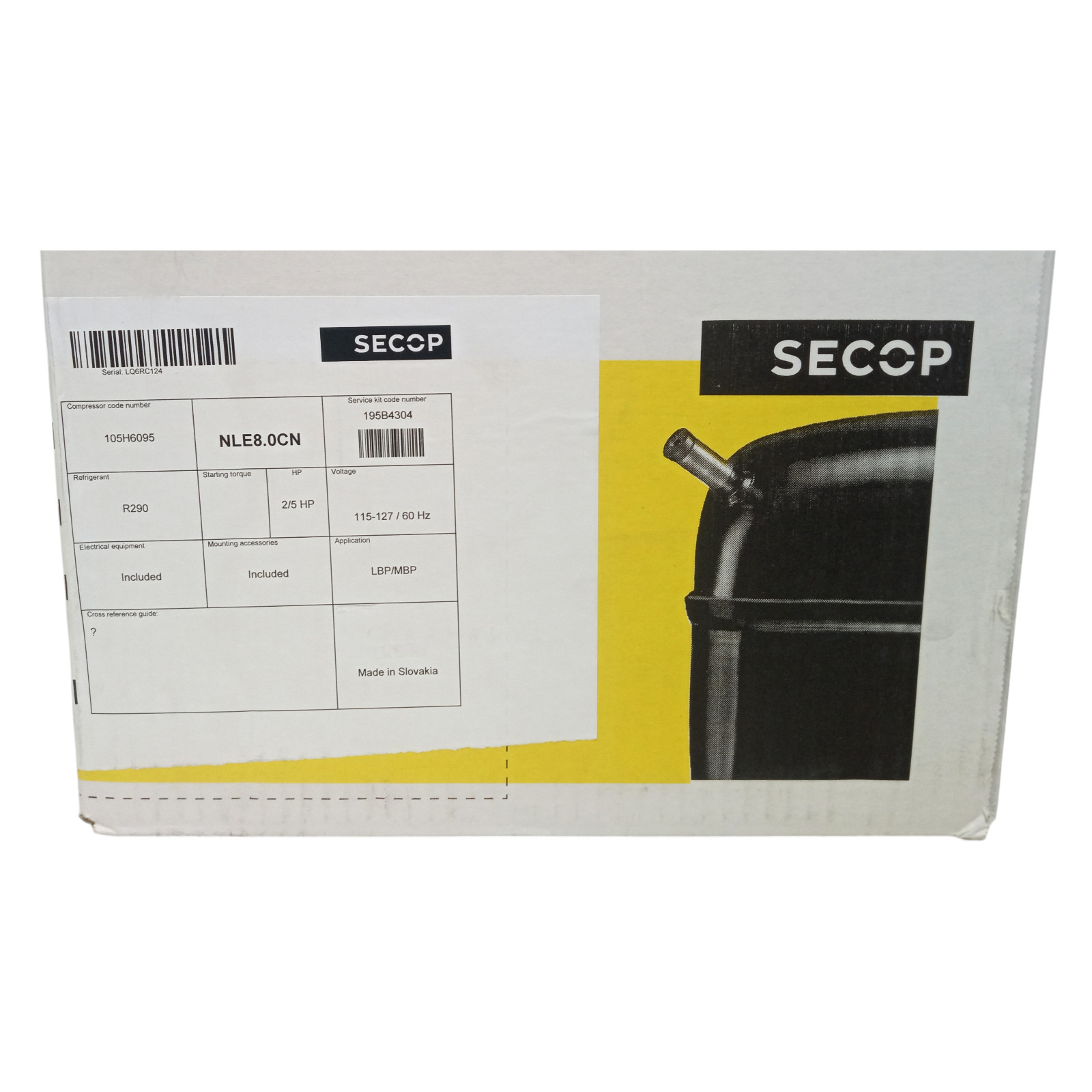 Secop NLE8.0CN Compressor 2/5HP LBP/MBP/HBP 115V R-290 for Beverage Air 219175