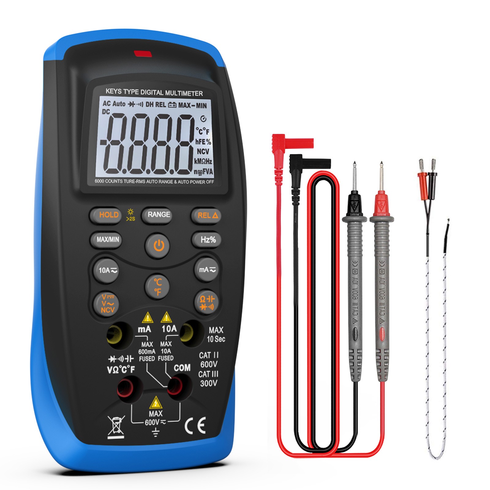 Multimeter Tester TRMS 6000 Counts AC/DC Voltage Meter NCV Backlight Data Hold