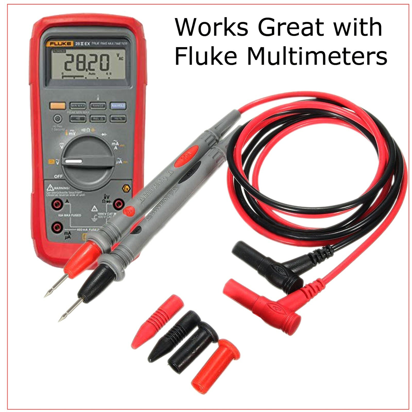 Fluke Compatible Hard Point Test Leads Set for Multimeter Meter Probes USA SHIP