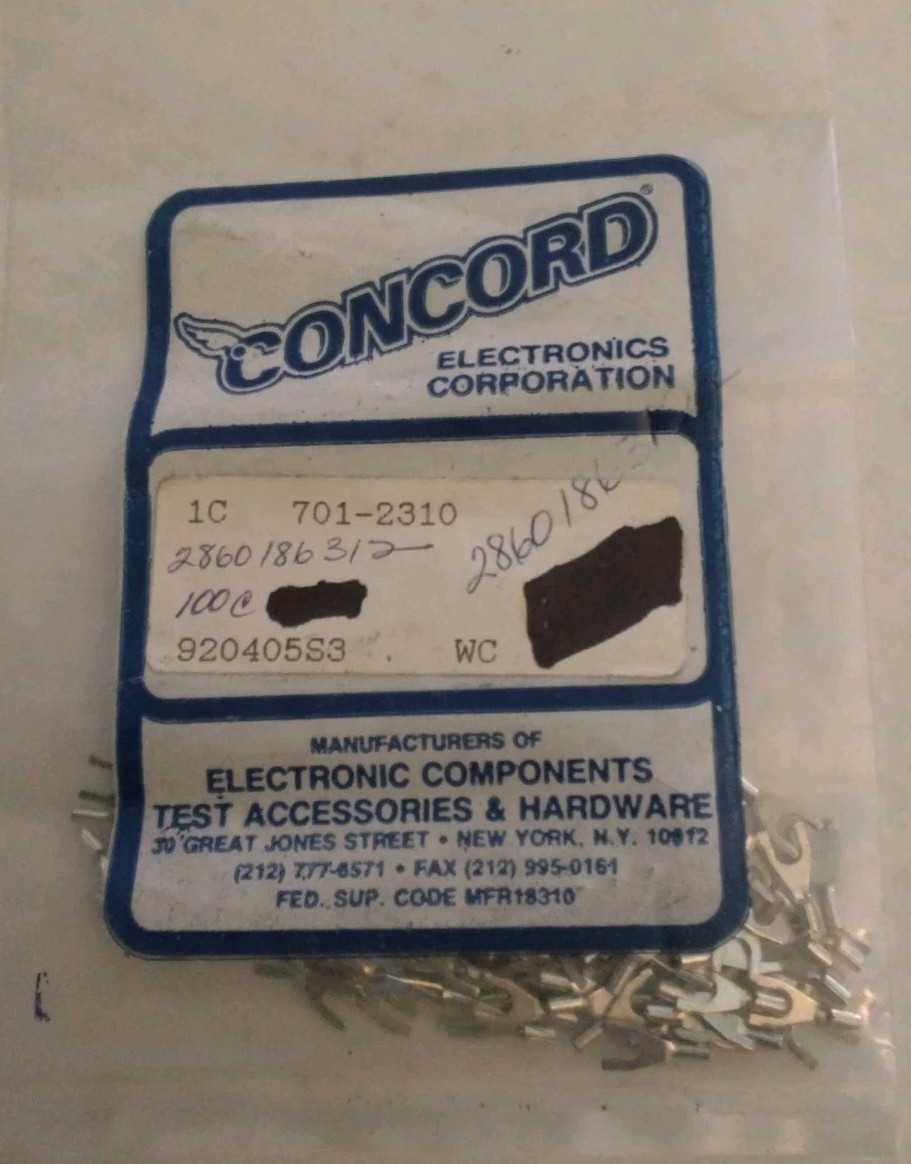 FORK TERMINAL 26-24 AWG #4 STUD SIZE NON-INSULATED 100/BAG CONCORD 701-2310