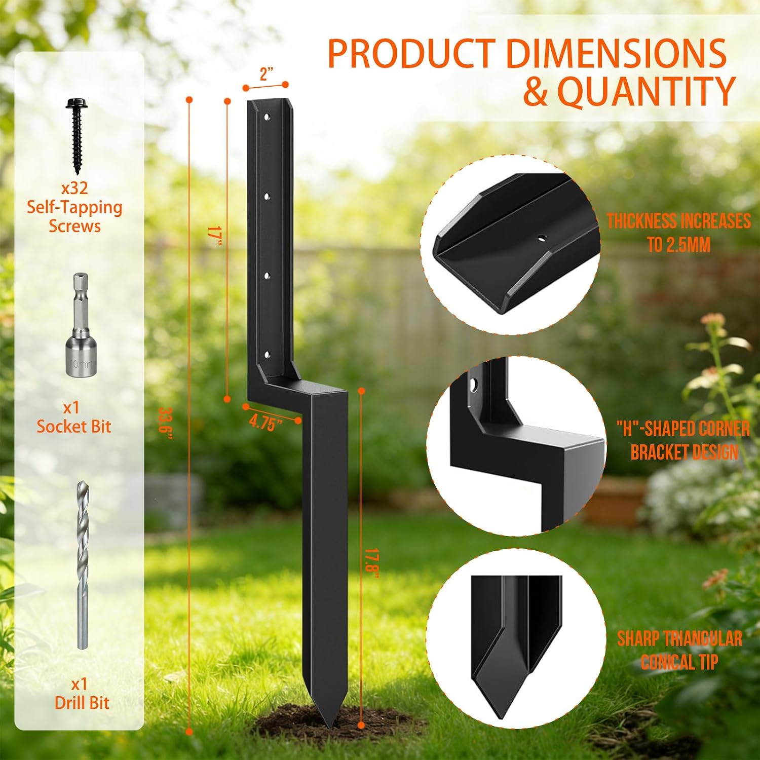 Fence Post Repair Kit Heavy Duty – Thickened Steel Fence Post Anchor Ground Spik