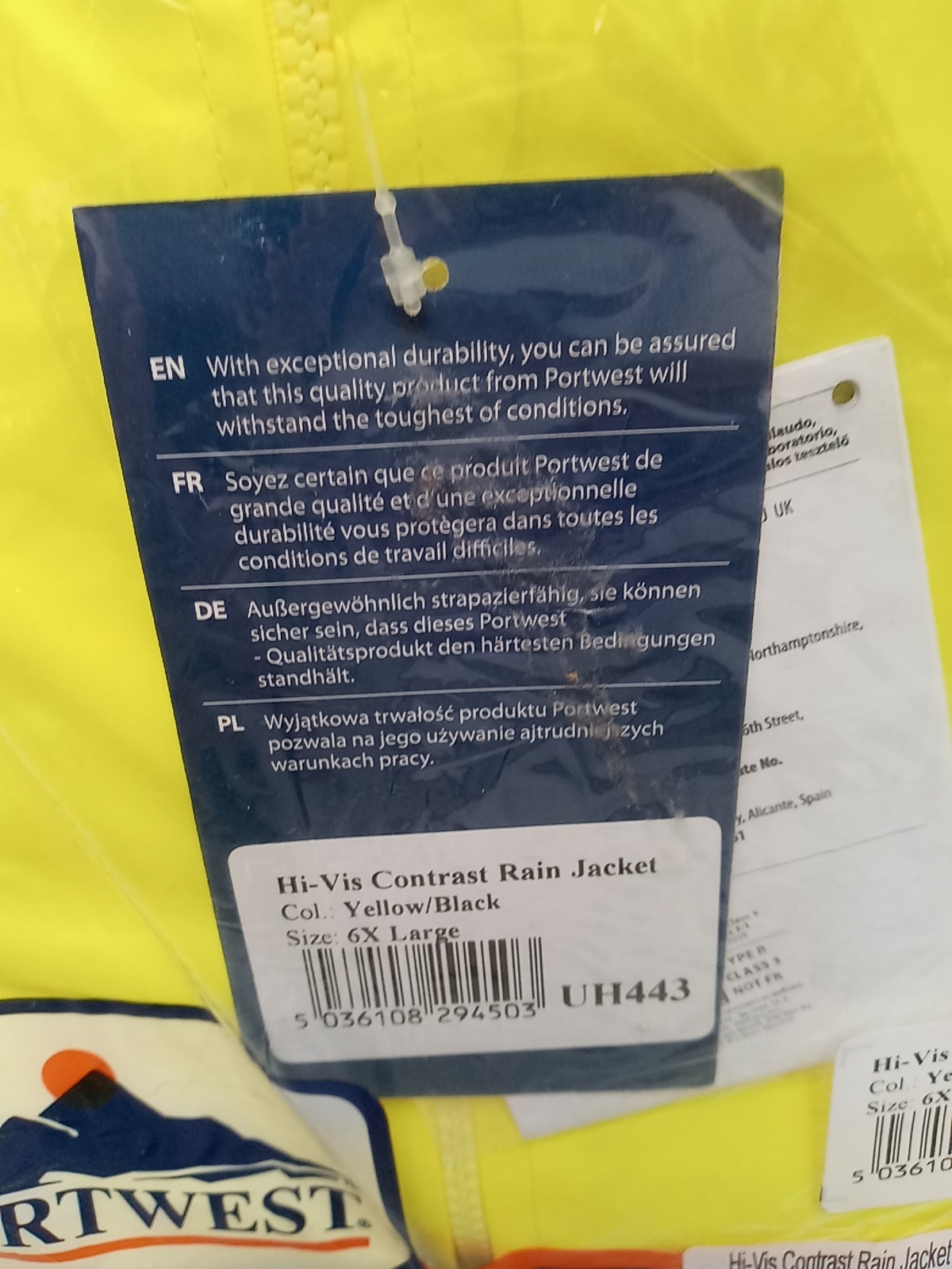 Portwest UH443 Hi Vis Classic Waterproof SIZE 6X LARGE Rain Jacket Reflective
