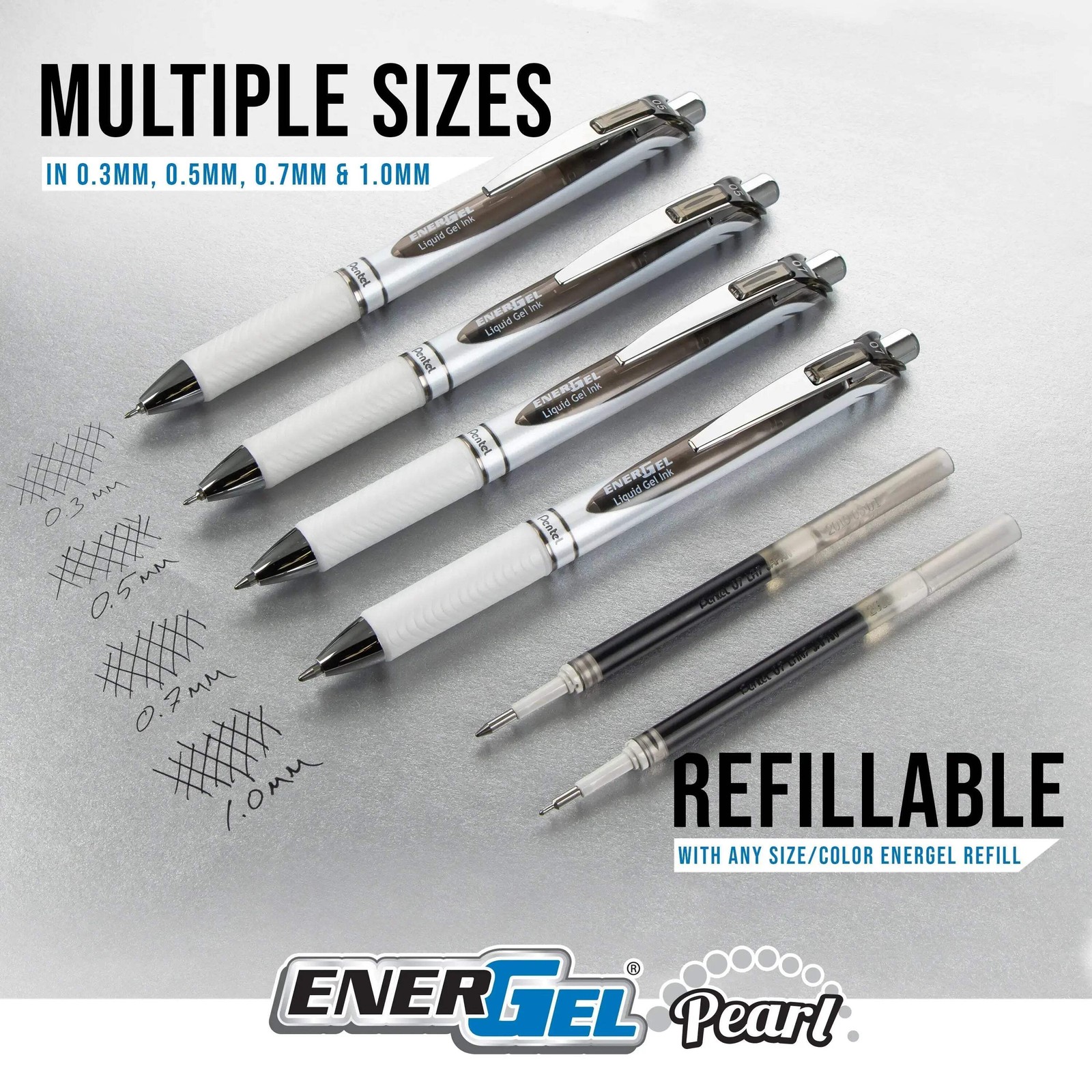 Pentel EnerGel RTX Pearl Liquid Gel Pen, (0.5mm) Needle Tip, Fine Line, Black an