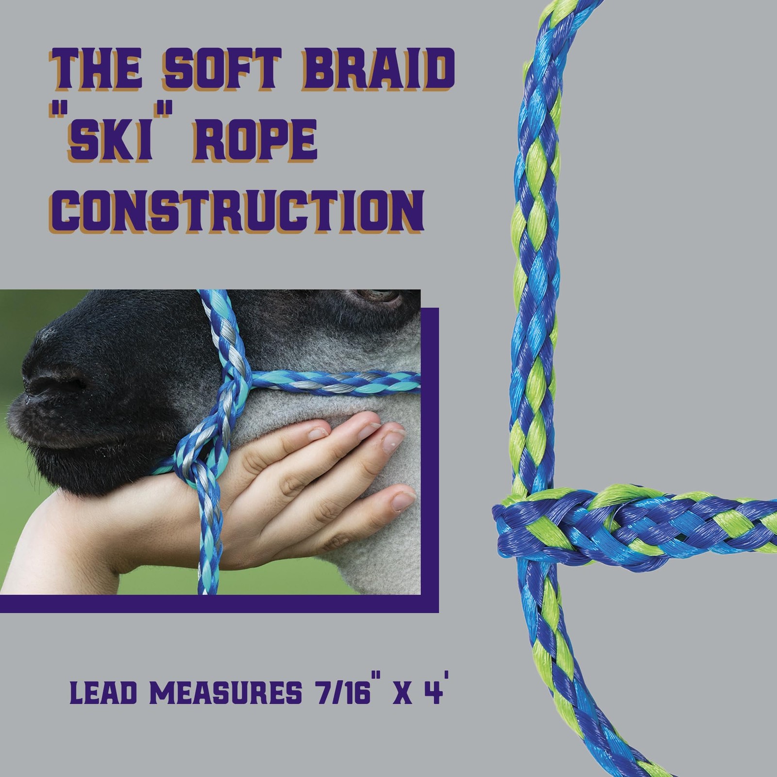 Weaver Livestock Poly Rope Sheep 7/16″ x 4′, Lime/Hurricane Blue/Royal Blue