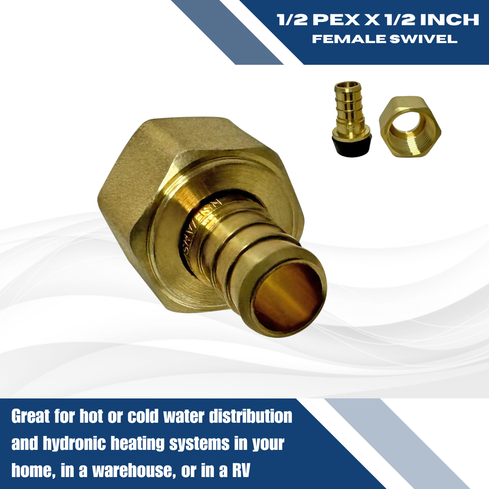 100 Pcs XFITTING 1/2 Inch Pex x 1/2 Inch Female Swivel Adapter, Brass