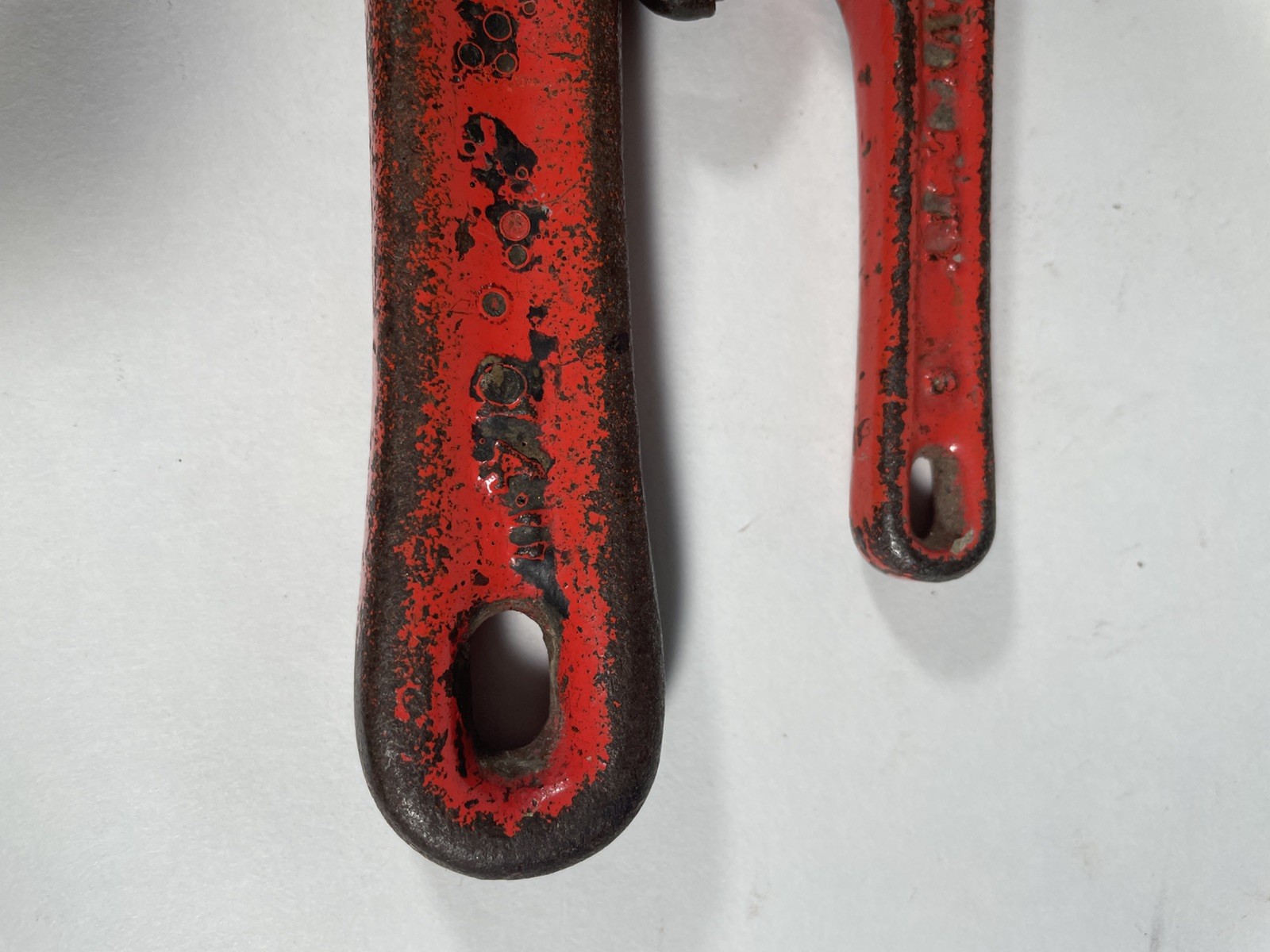 Two NYE Tool Heavy Duty Offset Pipe Wrenches, 14 and 6, vintage Steel Chicago