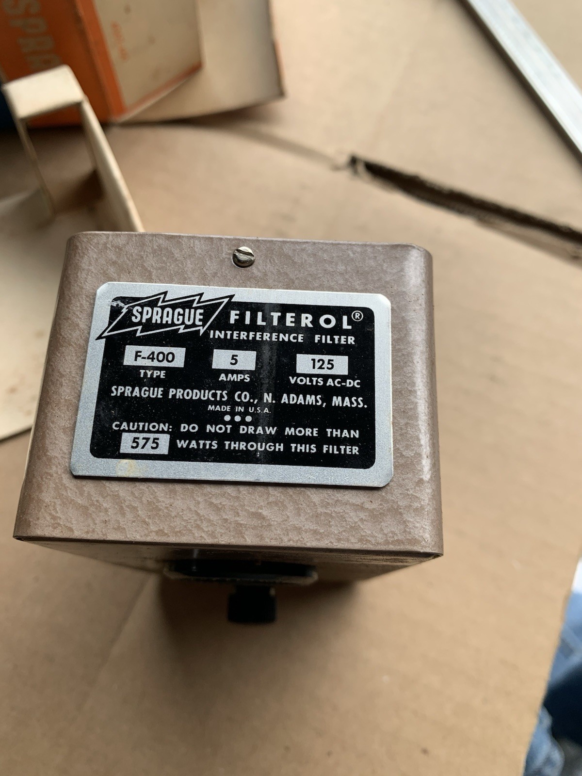 Sprague F-400 Filterol interference filter, 5 amps, 575W New?
