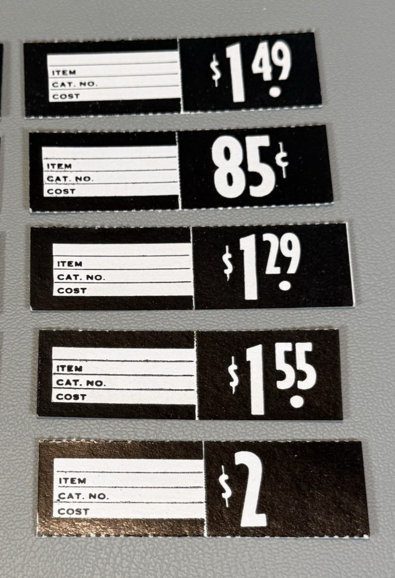 Vintage Paper Price Tags Black and White Mixed Lot of 15 Unused