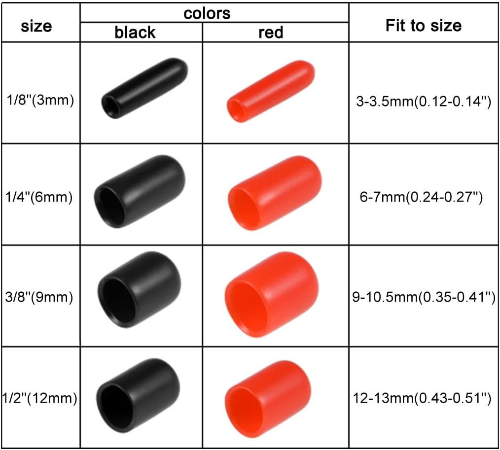 40Pcs round Rubber End Caps 1/8″ 1/4″ 3/8″ 1/2″ Black Vinyl Cover Screw Thread P