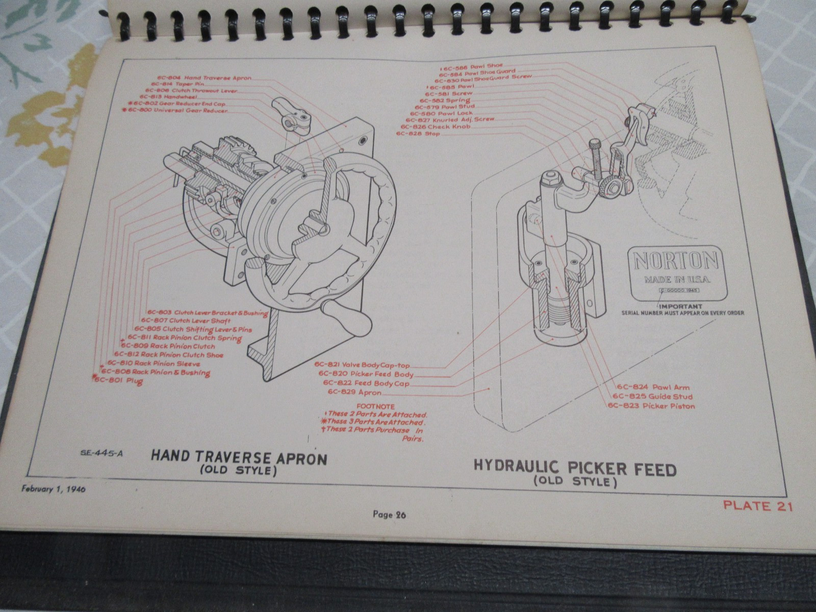 NORTON MACHINES 6″and 10″ Type C Grinding Machines, Vintage Parts Catalog 1946