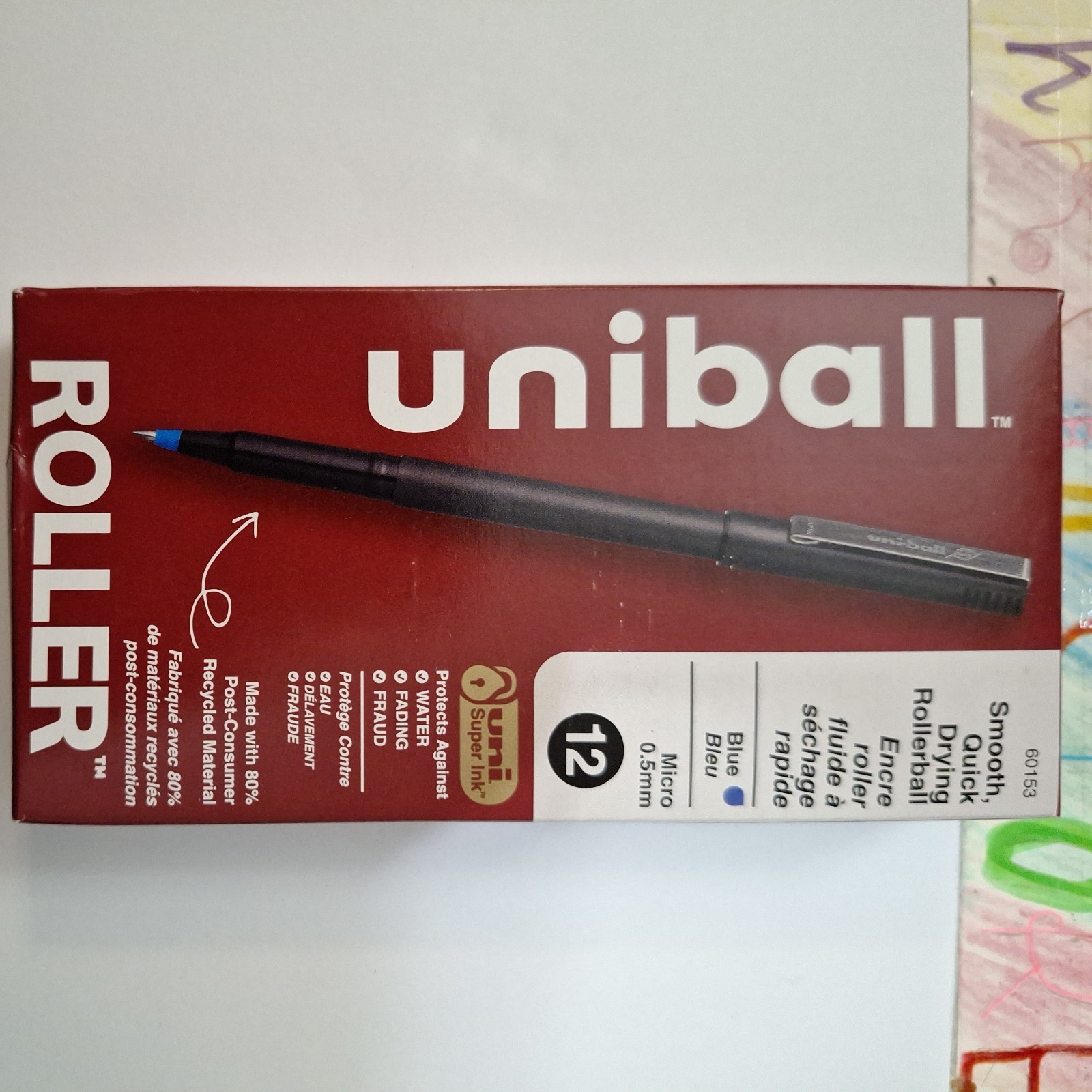 uniball Roller Rollerball Pens, Micro Point (0.5mm), Blue, 12 Pack