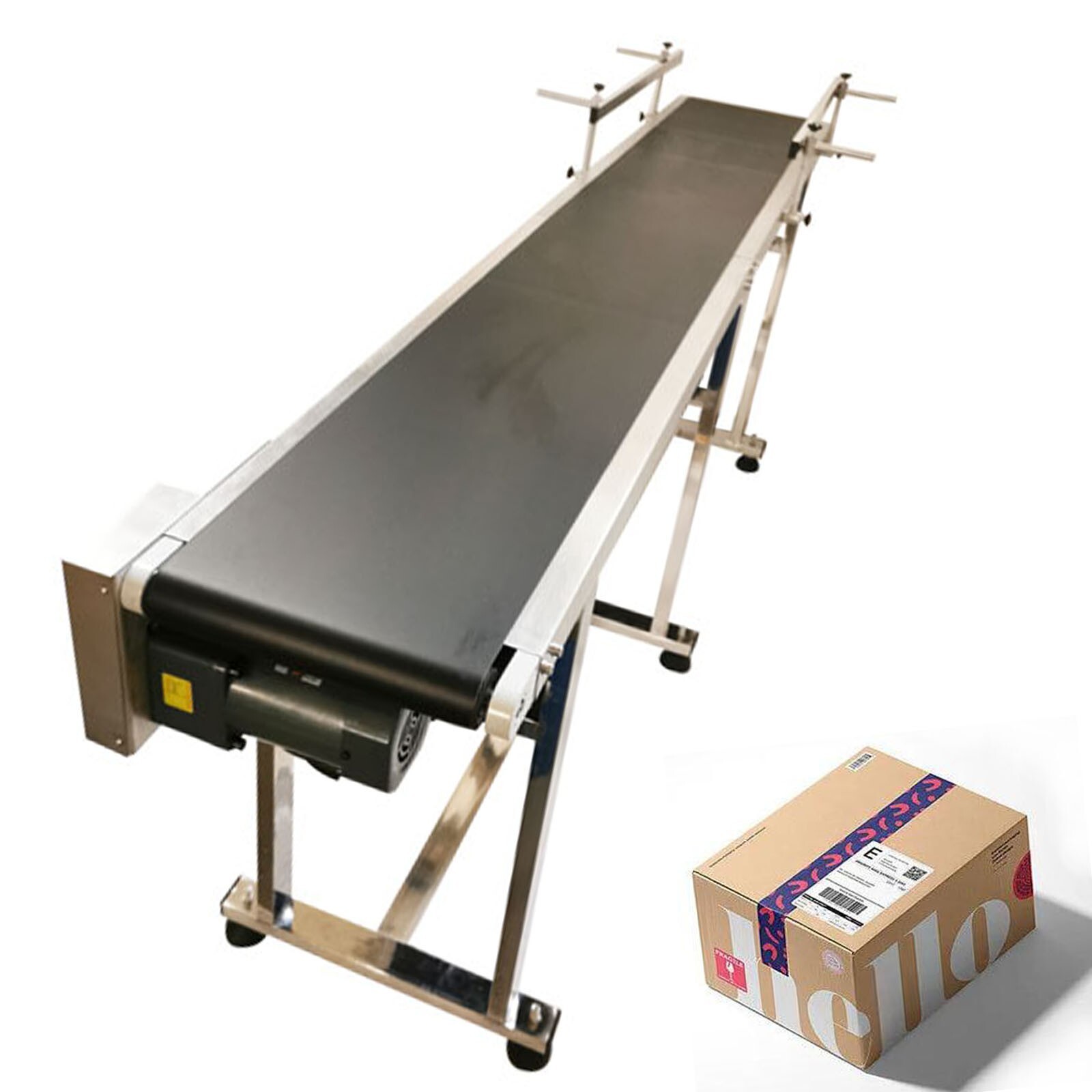 Flat PVC Conveyor Belt 82.6 Inch Length 11.8 Inch Width Black with 2 Guardrails