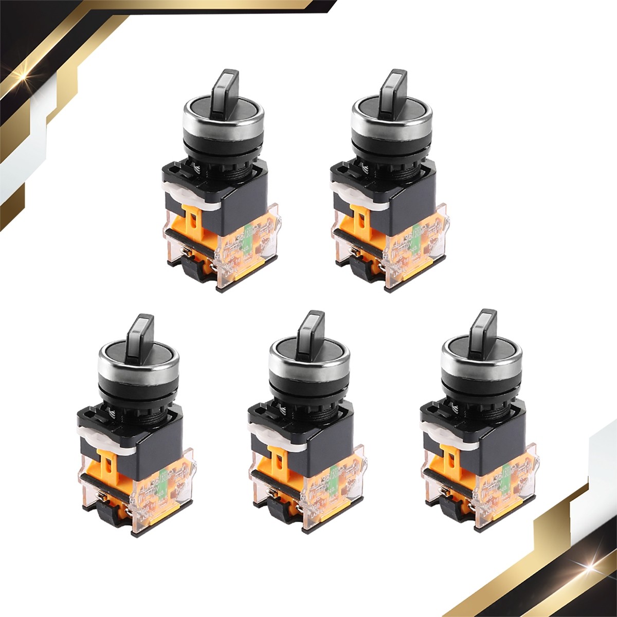 5pcs Latching Lock 2 Positions Rotary Selector Select Switch DPST 10A 22mm Hole