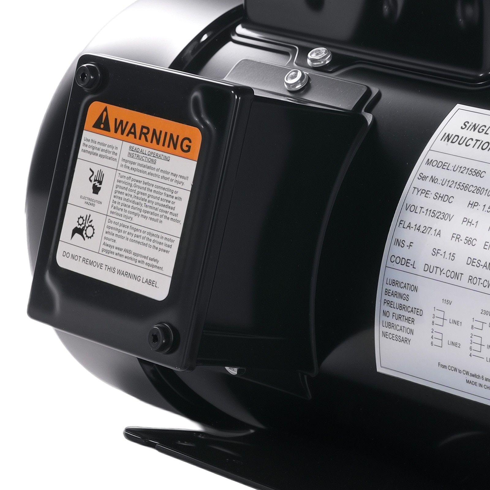 1.5HP 115V/230V Single Phase Electric Motor 3450RPM 56C Frame ODP CCW Rotation
