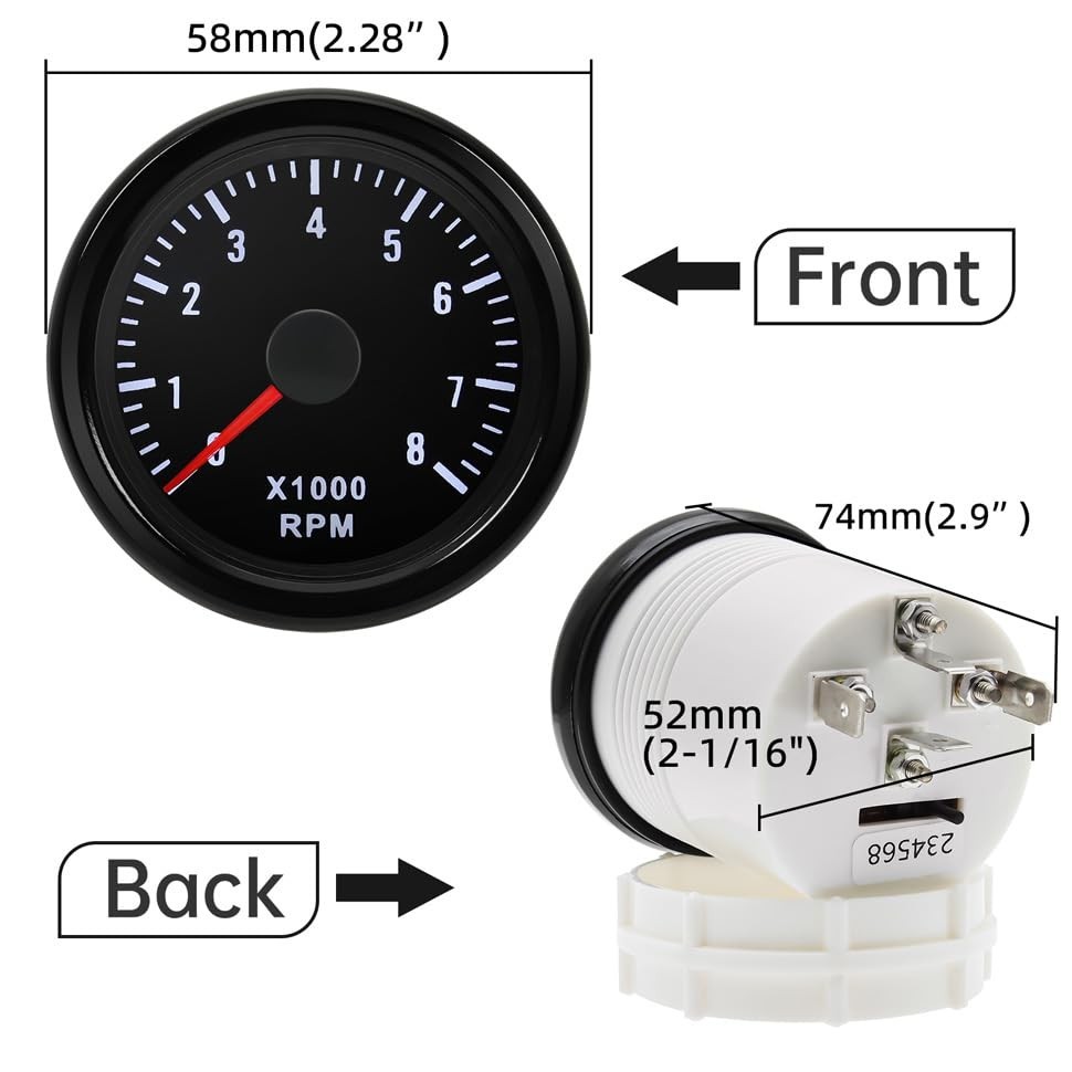RPM Tachometer 2-1/16″ 52mm Automotive Tachometer for Car 8000 RPM Tach Gauge…