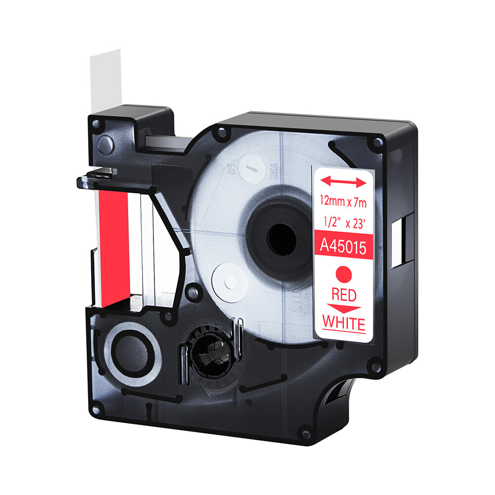 Standard Red on White Label Tape For DYMO D1 A45015 LabelManager 200 300 12mm