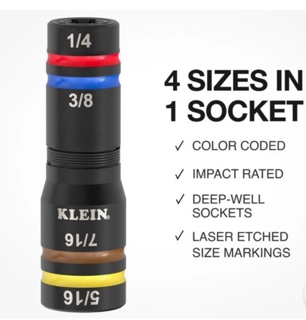Klein Tools 652QS Quad-8 Deep-Well Heavy-Duty Impact Flip Sockets, SAE 8 Sizes