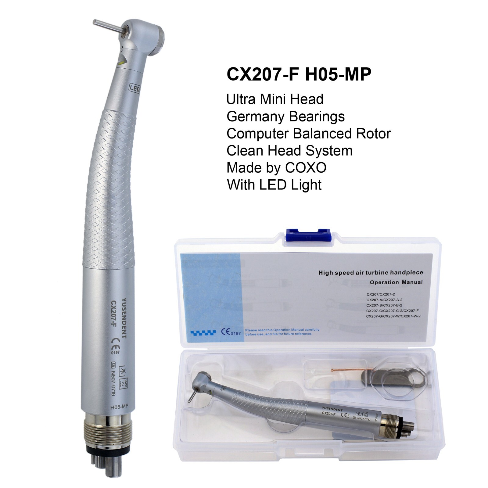 COXO Dental Small Mini Head LED Handpiece High Speed Air Turbine 4 Hole NSK Kids