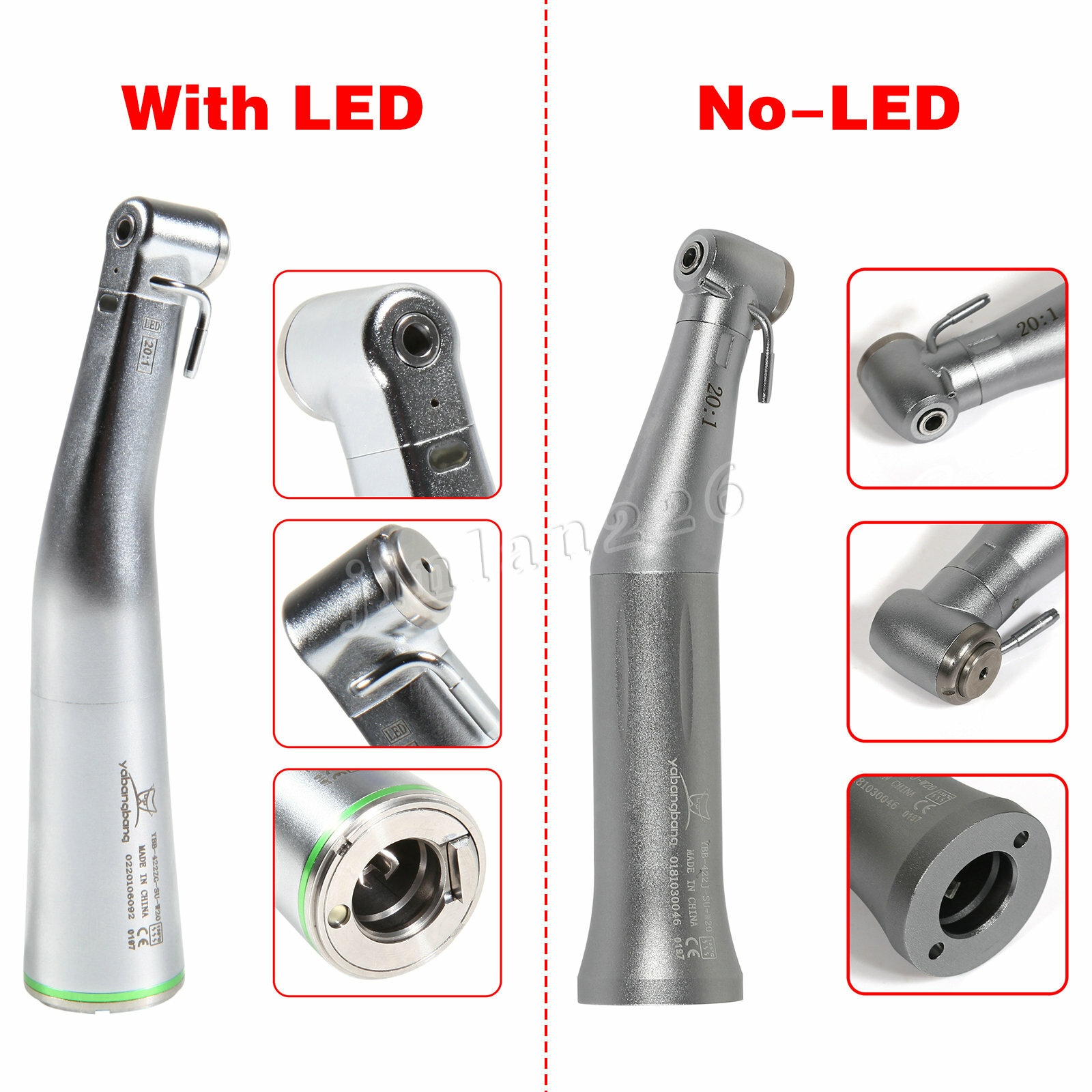 Dental Implant Handpiece 20:1 Reduction Fiber Optic LED/No LED Contra Angle NSK
