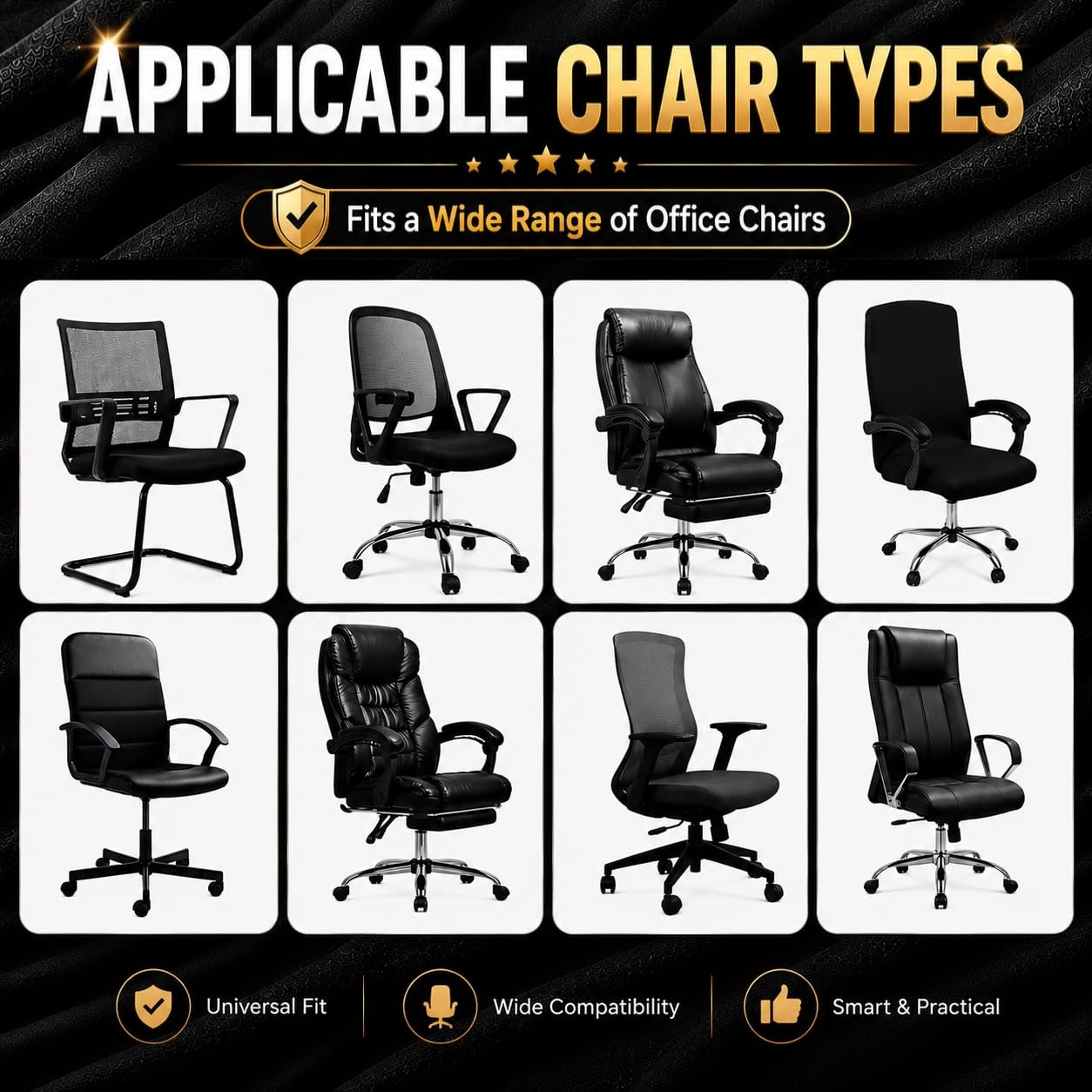 Water Resistant Stretch Computer Office Chair Cover Large Cover, Black