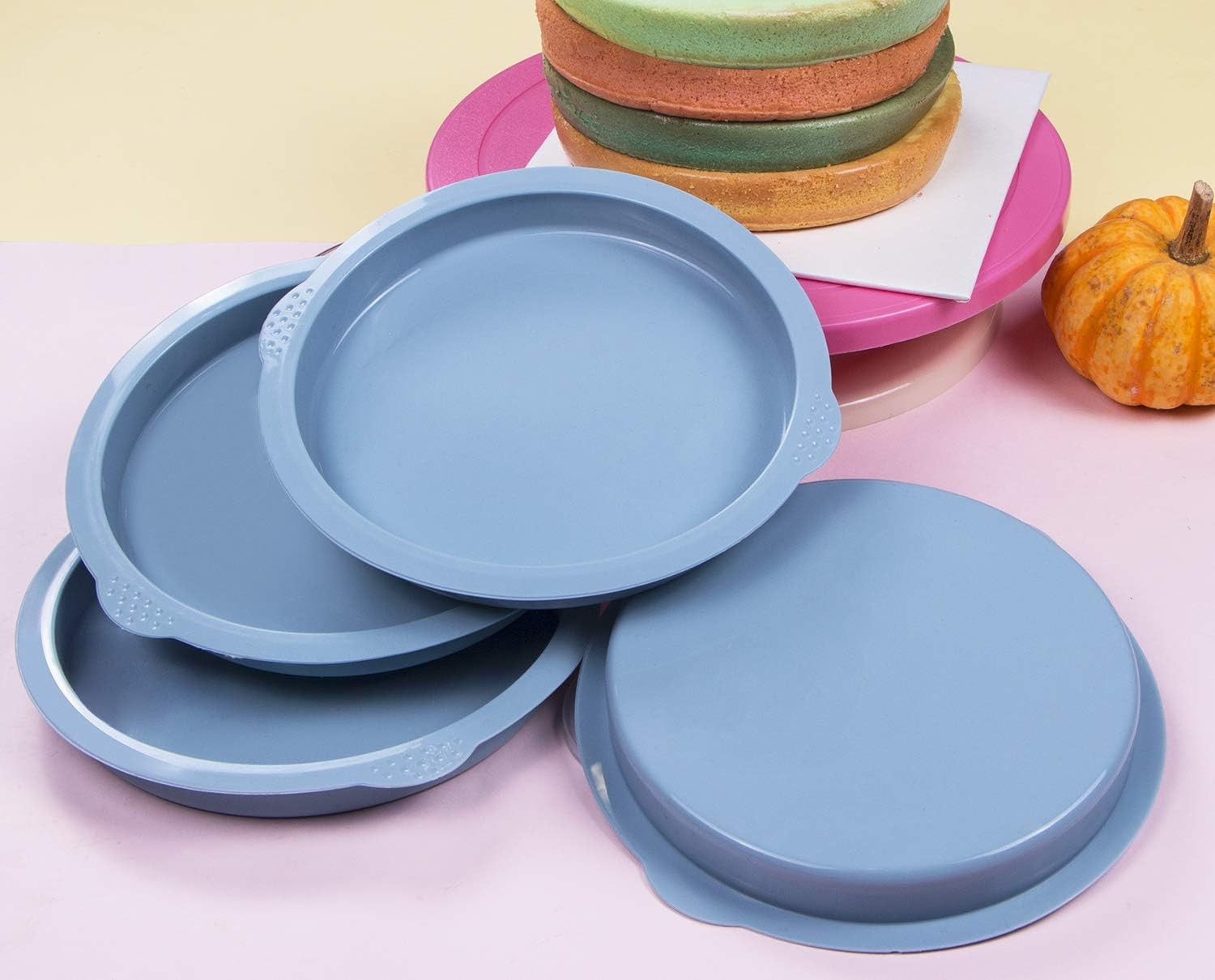 Layer Cake Pans, 7 Inch round Cake Pan Set, Silicone Cake Mold Versatile for Rai