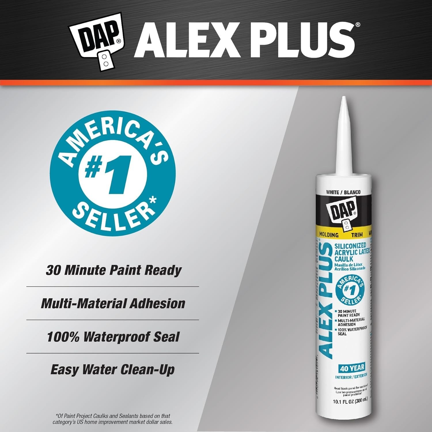 DAP Alex Plus Acrylic Latex Caulk, White, 10.1 Oz (7079818152) Oz, White