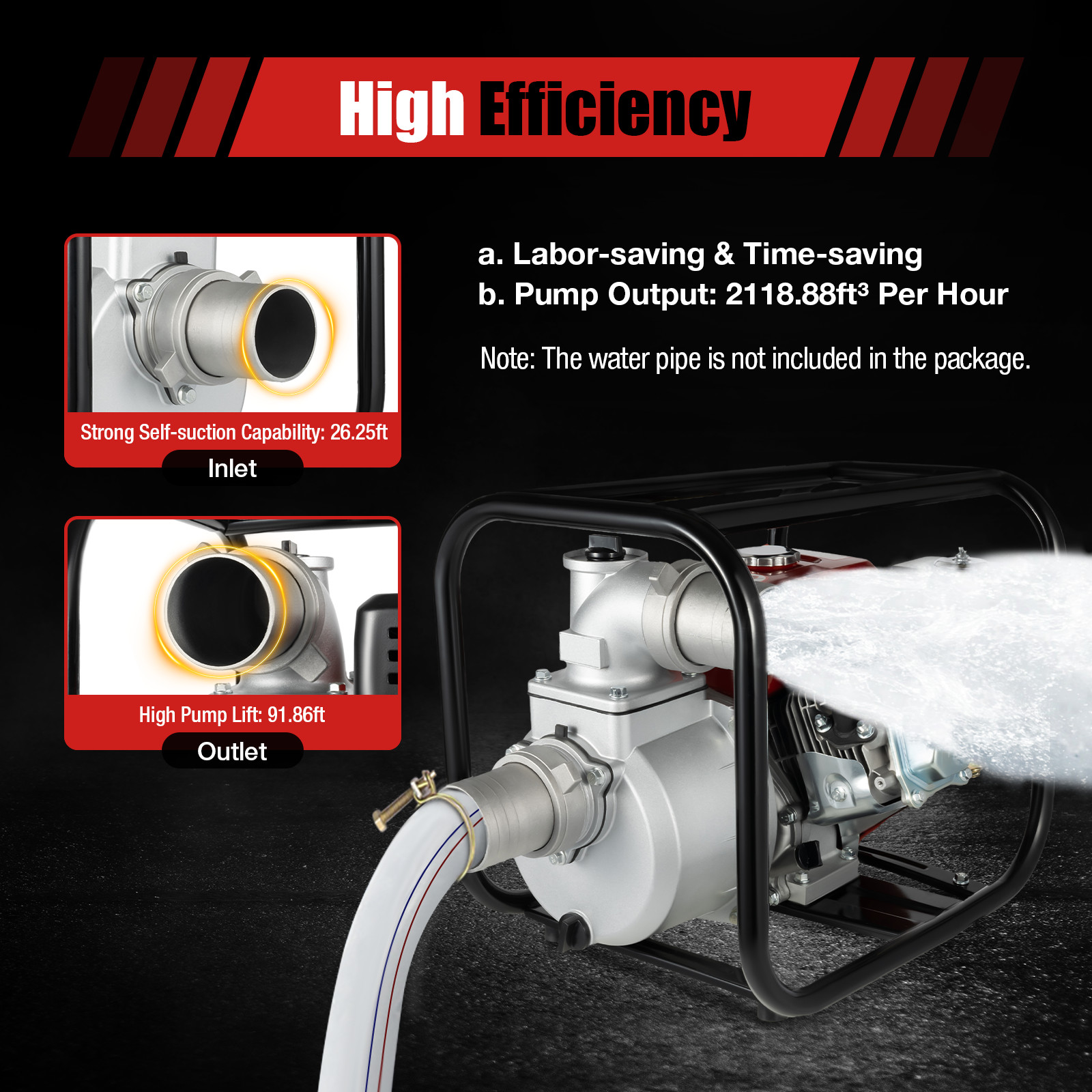 7.5HP Irrigation Water Pump Gas Powered Pump 3″ Garden Farm High Pressure Pump