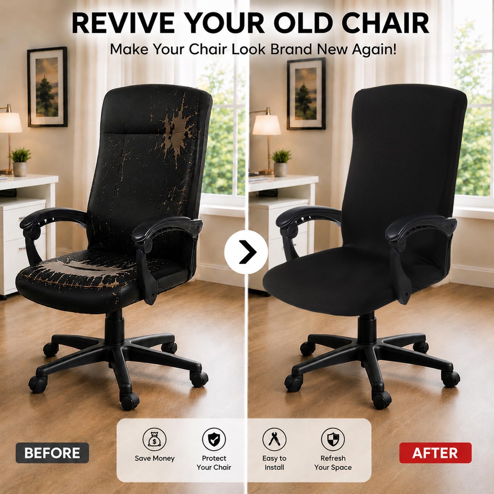 Water Resistant Stretch Computer Office Chair Cover Large Cover, Black