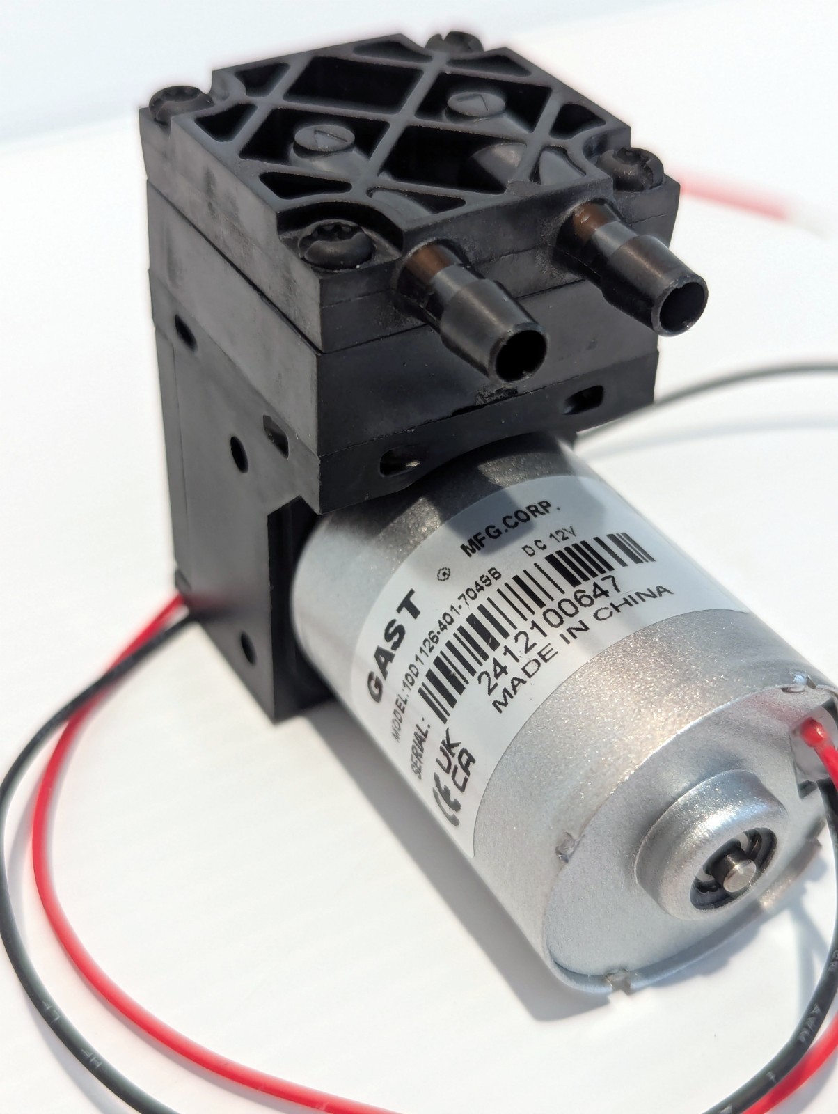 Gast 10D1126-401-7049B Compressor/Vacuum Pump, Wire Leads, 12V DC