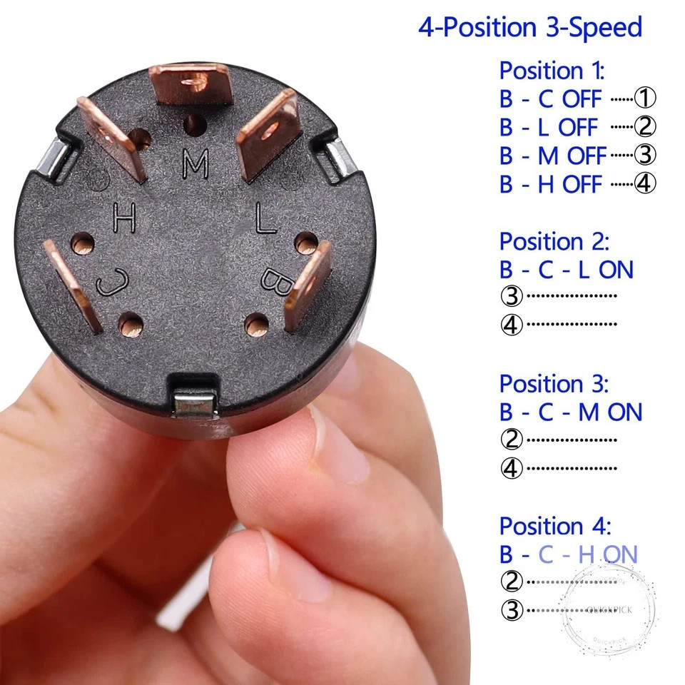Rotary Switch 4 Position 3 Speed Fan Switch 12A 250V/16A 125V Metal Fan Heater
