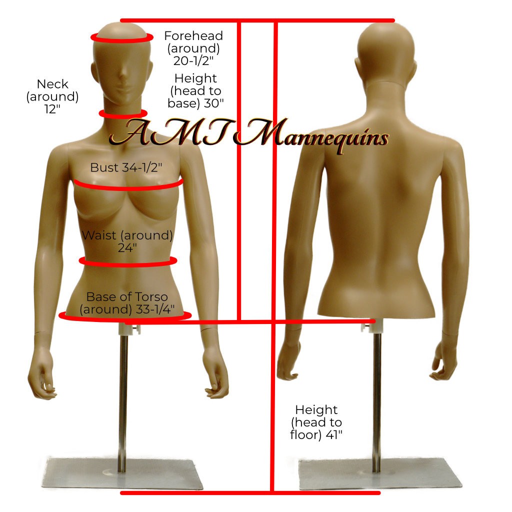 Female mannequin skin torso dressform manikin Removable head straight arms