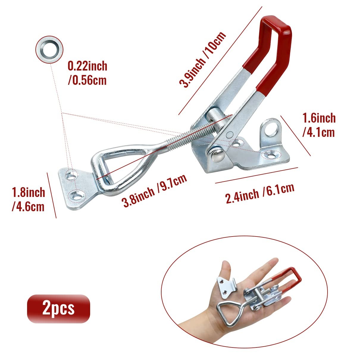 2 PCS Heavy Duty Toggle Clamp Latch 4003 Adjustable Latch Hardware, 1320Lbs Hold