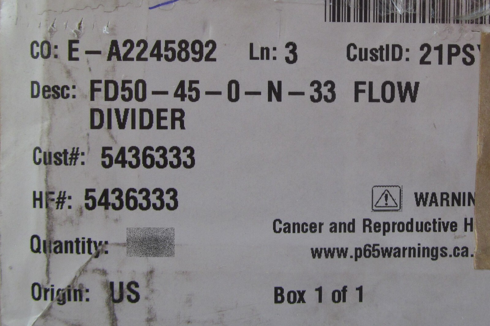 NEW GENUINE HYDRAFORCE FD50-45 33 HYDRAULIC SPOOL FLOW DIVIDER CARTRIDGE VALVE