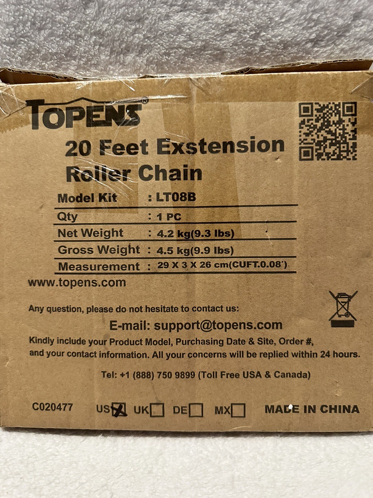 TOPENS LT08B Roller Chain 20 Feet with 2 Connecting Links for Chain Driven Gate